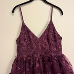 Lulus  Dress Pure Poise Dark Purple 3D Embroidered Tulle Midi Medium NWT Photo 4
