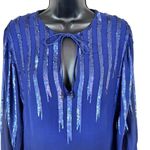 Frederika May Royal Blue Sequined Silk Long Sleeve Blouse Photo 1