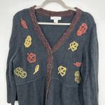 Christopher & Banks Vintage Size XL Charcoal Grey Embroidered Fall Leaf Cardigan Photo 2