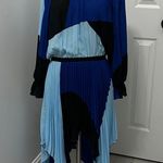 Just Cavalli Blue Black Colorblock Pleated Chiffon Dress Photo 0