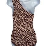 Michael Kors Size 8 Swimsuit Womens One Piece Animal Print One Shoulder Brown Photo 2