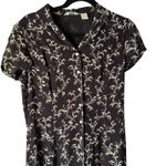J Jill Dress Womens 4 Black White Floral Button Front Short Sleeve Rayon Midi Photo 1
