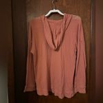 J. Jill Waffle Knit Hooded Embroidered Henley Top Size L Pink Size L Photo 4
