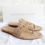 Veronica Beard Sylie Lasercut Eyelet Beige Suede Thong Sandal Flip Flops Photo 0