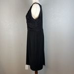 Halston Heritage  Women Sheath Cocktail Dress Size 14 Black Shimmer Ruched Bodice Photo 2