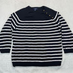 CHAPS Breton Striped Cotton Knit Sweater Gold Button Detail Nautical XL READ Photo 0