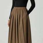 Uniqlo Women’s Pleated Midi Skirt A-Line Swing Skirt Minimalist Khaki Taupe XS Photo 0
