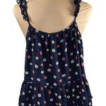 Madewell New  Silk Ruffle Strap Tank Top Navy Blue Floral Size 14 Photo 2