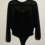 Mustard Seed Sheer Black on Black Doleman Sleeve Goth Bodysuit Medium Photo 0