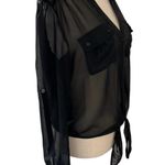 Candie's  Women Size Medium Blouse Roll Tab Sleeve Sheer Crop Top 19-786 Photo 2