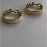 Vintage Monet Earrings Cream Enamel HOOP Gold Tone Pierced Women’s 1” Western Photo 6