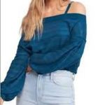 Free People Sistine Hacci Sweater Top Teal Treasure Balloon Sleeve Off Shoulder Photo 1