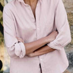 Frank & Eileen  Soft Pink Eileen Button Down V-Neck Shirt Medium Classic Italian Photo 0