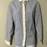 Massimo Dutti  Blue Stripe Button Down Shirt White Collar Cuffs Size 12 Photo 0