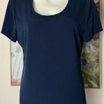Carmen Marc Valvo  Navy Blue Zip Shoulder Short Sleeve Stretch Top Size Large Photo 0