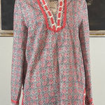 Saint Tropez West  Medium Ivory Blue Pink Tunic Cotton Blouse Beach Photo 0