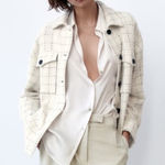 ZARA  Oversized Tweed‎ Shacket Overshirt Women XS Ivory Check Textured Oversized Photo 0