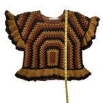 ZARA Women's Brown Black Ruffle Sleeve Crochet Boho Blouse Top Size Medium Photo 7