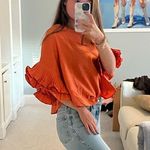 ORANGE RUFFLE SLEEVE TEE SHIRT Red Photo 3