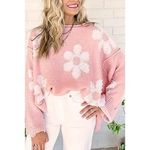 Jaycee Pearl Beaded Floral Drop Shoulder Sweater Pink Medium Photo 1