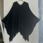 Elan NWOT  Black Fringe Knit Bohemian Poncho Sweater Shrug One Size Womens Photo 4