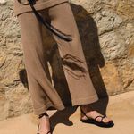 ZARA NWOT Linen blend Wide Leg High Waisted trousers Large Pull On Tan Photo 1