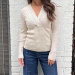 Inc international INC Cream ribbed V-neck knit sweater sz m Photo 0