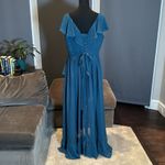 Women’s Bohemian Chiffon Ruffle Formal Party Dress Corset Back Size 18 NWOT Blue Photo 3