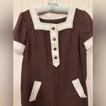 Donna Morgan Vintage Brown & White Linen Short Sleeve Square Neck Shift Dress Tunic - Medium Photo 1