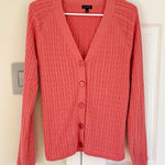 Talbots Cardigan Cable Knit V Neck Sweater Women’s L Button Front Pink Cotton Photo 0
