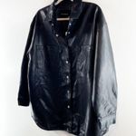 Olivaceous  Faux Leather Snap Button Down Shirt Oversized Black Medium / Large Photo 8