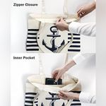 Anchor‎ Canvas Tote Bag with an Inner Pocket Top Zipper Blue Photo 6