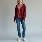 Ramy Brook Nina Cardigan Sweater Size Medium Red Cashmere Blend Photo 7