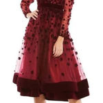 Mac Duggal Mac‎ Duggal Embellished Floral Velvet Long Sleeve Dress Burgundy 16 Photo 0