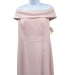 NEW Dessy Collection 3030 Blush Pink Crepe Slit Maxi Dress Gown Off the Shoulder Size 14 Photo 3