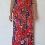L8ter Floral Strapless Red and Multicolored Maxi Dress Photo 0