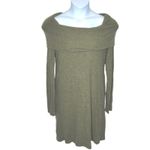Joan Vass Olive Green Cowl Neck Off-Shoulder Sweater Dress M Midi Shift Photo 1