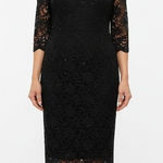 Marina Black Lace Sequin Sheath Dress Women Size 12 Long Sleeve Cocktail Party Photo 0