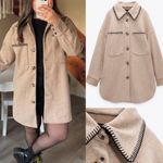 ZARA  NWT beige tan oversized button front stitched shacket Photo 1