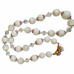 Vintage Mother of Pearl & Crystal Necklace with Pink Enamel Accents Photo 9
