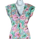 Vintage‎ Avon Teal Pink Floral V Back Midi Dress With Mermaid Ruffle Bottom Hem Size 8 Photo 6