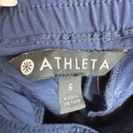 Athleta 100% Linen Pants Women 6 Navy Bali Stripe Wide Leg Drawstring Waist Crop Photo 7