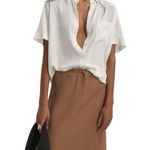 Mango  Pocket Oversized Button Front Blouse Short Sleeves White Size Small New Photo 0