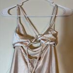 Lulus NWT‎  Inspire Romance Champagne Satin Cowl Neck Lace-Up Maxi Dress Small Photo 7
