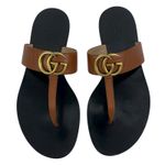 Gucci  Leather Thong Sandals Gold Double G Logo Orange Brown Size 37 Photo 1