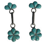 Southwestern Zuni Sterling Silver & Turquoise Flower Drop Pierced Earrings Rare Blue Photo 0