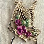 1928 Jewelry Floral Butterfly Pendant Necklace with Ring Holder Loop Photo 6
