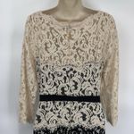 Tadashi Shoji Formal Long Gown Dress Womens 14 Black Cream Lace Belt Photo 6