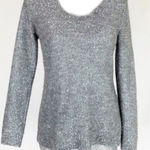 Chico's nwt Samantha Shine Sequin size 0 grey Raw Cut Scalloped Lace Hem Photo 0