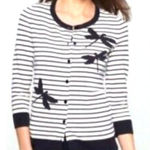 Talbots  Navy Blue And White Striped Fairycore‎ Dragonfly Crew Neck Cardigan XS Photo 0